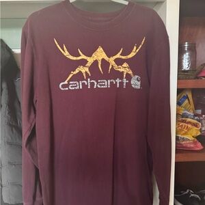Carhartt Maroon Long-Sleeve Shirt with Yellow Logo
